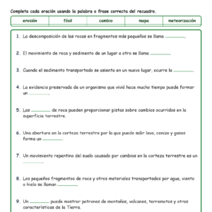Nuestra Tierra dinámica Completar MCQ Escritas Salida Hojas NGSS Grado 4