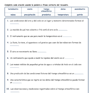 Observación del tiempo atmosférico Completar MCQ Escritas Salida Hojas NGSS Grado3