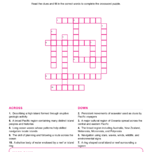 Pacific Islands and Oceanic Cultures Geography Crossword Worksheets Grades 6 7.