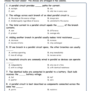 Parallel Electric Circuits MCQs Fill Written Exit Tickets Worksheet TEKS Physics.