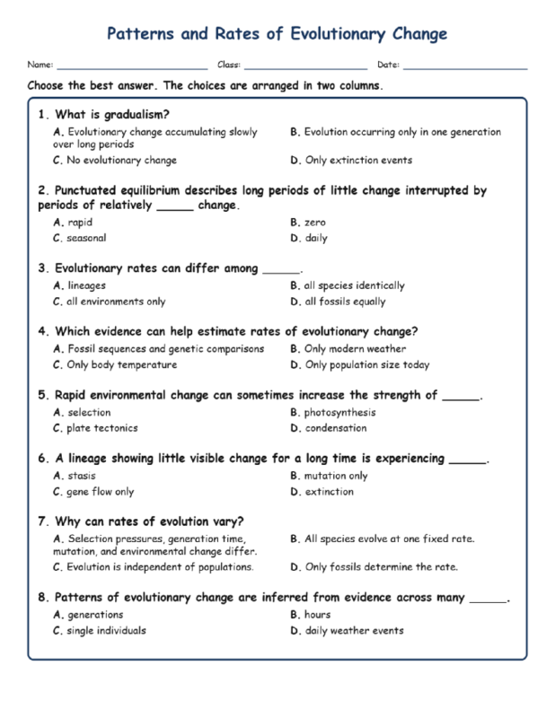 Patterns and Rates of MCQs Fill Written Exit Tickets Worksheet TEKS Biology
