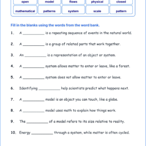 Patterns and Systems in Science TEKS 3.5 A Grade 3 science fill in the blanks worksheets.