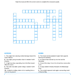 Physical Geography of North America (Crossword Worksheets) Geography Grades 6-7 Unit 2.