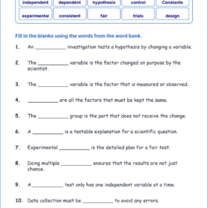Planning Experimental Investigations TEKS 4.1 B Grade 4 science fill in the blanks worksheets.