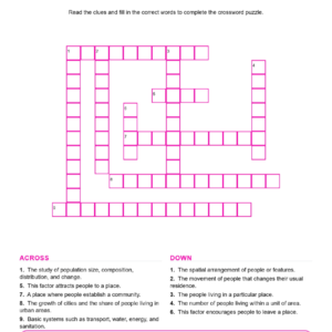 Population Migration Settlement and Urbanization Crossword Worksheets Geography Grades 6 7.