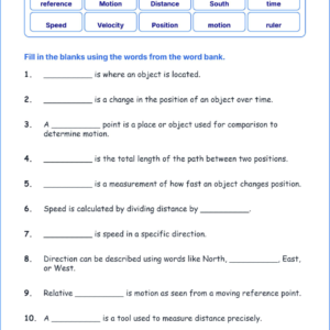 Position and Motion TEKS 4.7 B Grade 4 science fill in the blanks worksheets.