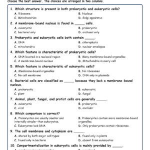 Prokaryotic and Eukaryotic Cells MCQ Fill Written Exit Tickets Worksheet TEK