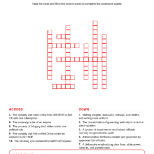 Qin and Han China Crossword Worksheets.