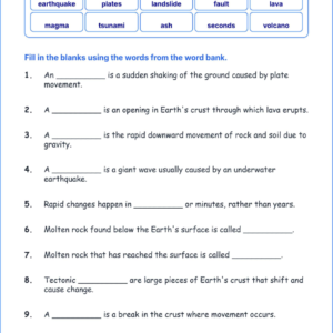 Rapid Changes to Earth s Surface TEKS 4.9 A Grade 4 science fill in the blanks worksheets.