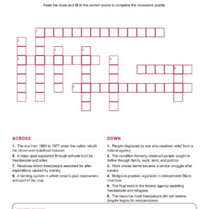 Reconstruction and Its Legacies (Crossword Worksheets) Early US History Grade 8 Unit 6.