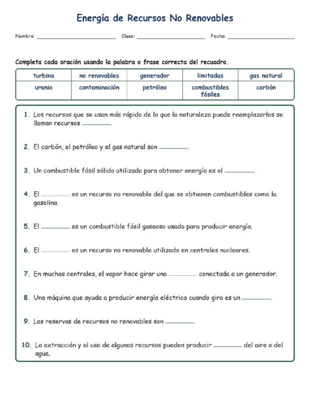 Recursos No Renovables Fill MCQ Written Exit Tickets Worksheet NGSS Grado4
