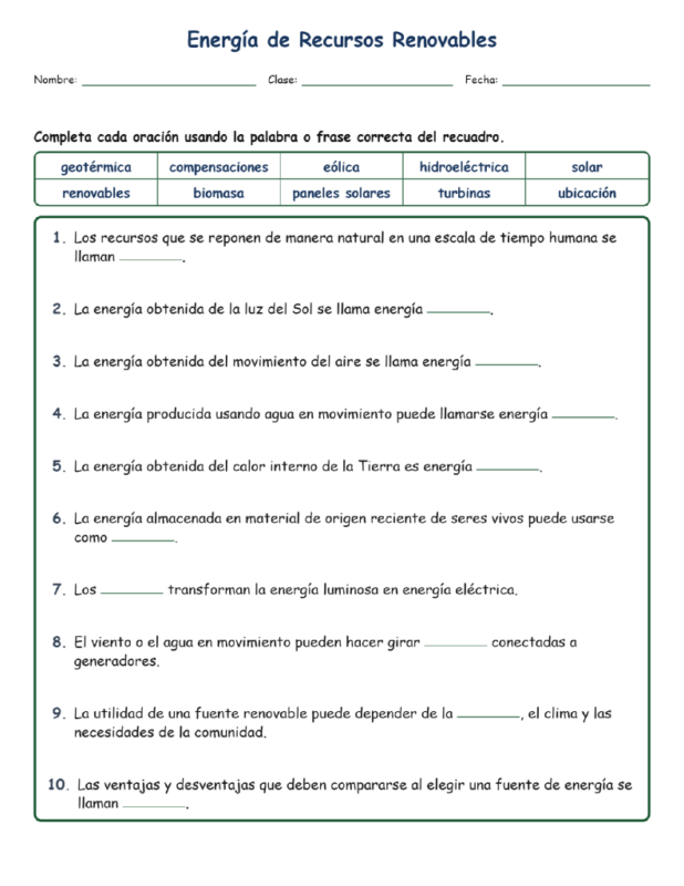 Recursos Renovables Fill MCQ Written Exit Tickets Worksheet NGSS Grade 4