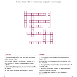 Revolution in Russia and the Soviet State Crossword World History Worksheets.