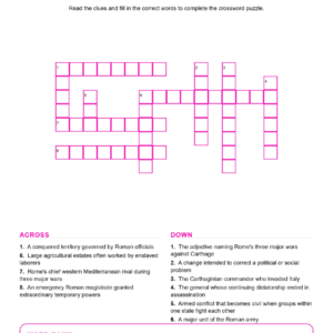 Roman Expansion and the Fall of the Republic (Crossword Worksheets) World History Unit 6.