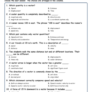 Scalar and Vector Quantities MCQ Fill Written Exit Tickets Worksheet TEKS Ph.