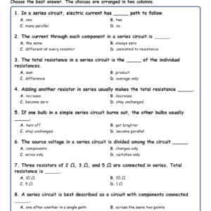 Series Electric Circuits MCQs Fill Written Exit Tickets Worksheet TEKS Physics.