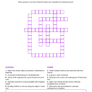 Southeast Asia Crossword Worksheets Geography Grades 6 7 Unit 5.