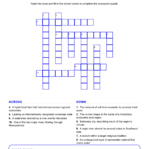 Southwest Asia (Crossword Worksheets) Geography Grades 6-7 Unit 4.