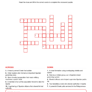 Sparta Persian Wars and Greek Rivalry Crossword Worksheets.