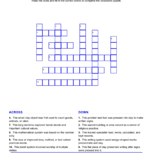 Sumerian Writing Religion Innovation Crossword Worksheets Unit 2.