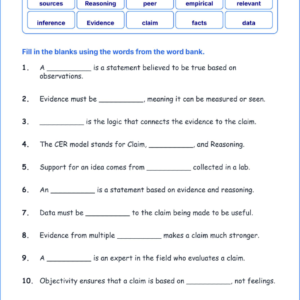 Supporting Claims with Evidence TEKS 4.3 C Grade 4 science fill in the blanks worksheets.