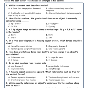Tension and Gravitational Forces Physics TEKS PHY.5F MCQ Fill Short Exit Workshe.