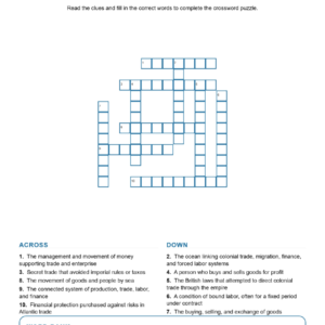 The Atlantic Economy Forced Labor and Slavery Crossword US History Worksheets.