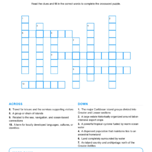 The Caribbean (Crossword Worksheets) Geography Grades 6-7 Unit 2.