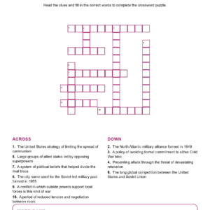 The Cold War and Proxy Conflict (Crossword Worksheets) World History Grades 9 to 10 Unit 6.