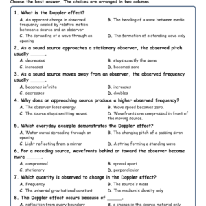 The Doppler Effect Physics TEKS PHY.8D MCQ Fill Short Exit Worksheets.