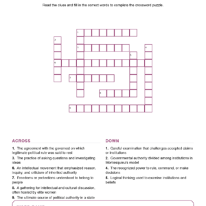 The Enlightenment and New Political Ideas Crossword World History Worksheets.