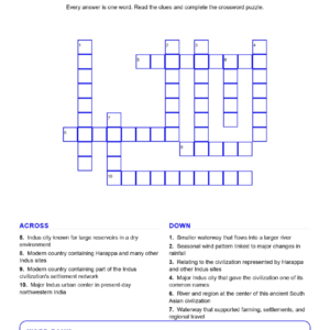 The Indus Valley Civilization (Crossword Worksheets) World History Unit 4.