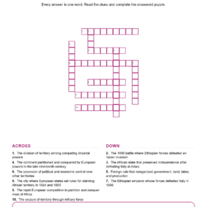 The New Imperialism in Africa Crossword World History Worksheets.