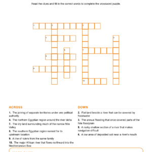 The Nile and the Unification of Egypt (Crossword Worksheets) Unit 3.