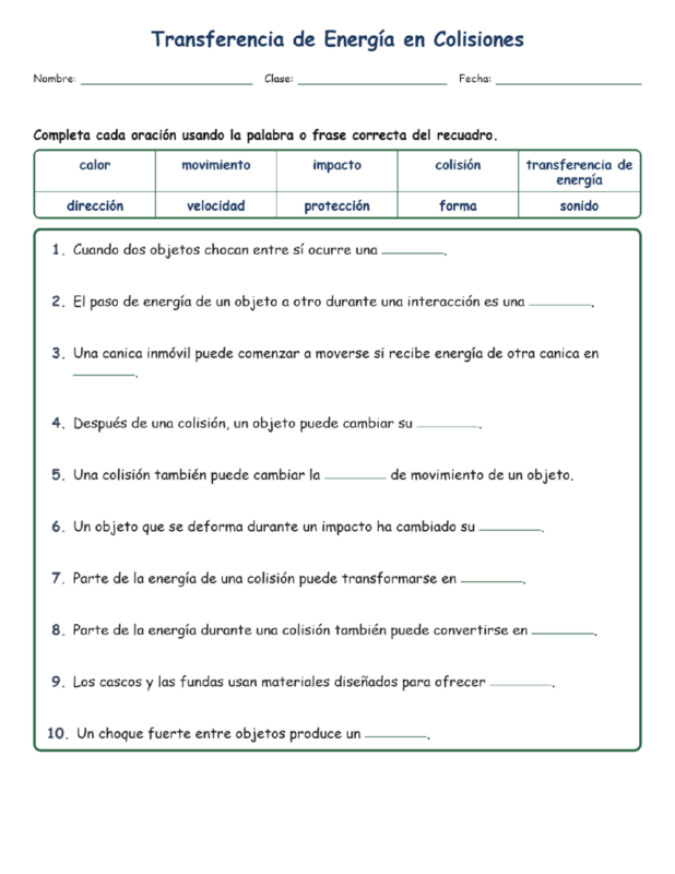 Transferencia de Completar MCQ Escritas Tickets Hoja NGSS Ciencias Grado 4
