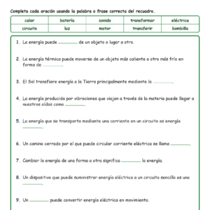 Uso de la energía Completar MCQ Escritas Salida Hojas NGSS Grado 4
