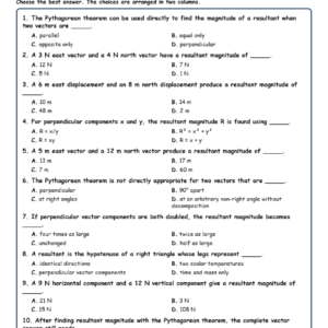Vector Addition Using the Pythagorean Theorem MCQ Fill Written Exit Tickets.