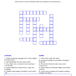 Vedic Society and Hindu Traditions (Crossword Worksheets) World History Unit 4.