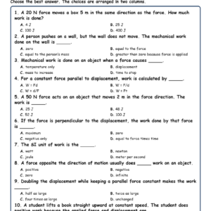 Work in Physical Systems MCQ Fill Written Exit Tickets Worksheet TEKS Physic.