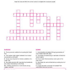 World Ocean and Polar Regions Geography Crossword Worksheets Grades 6 7.