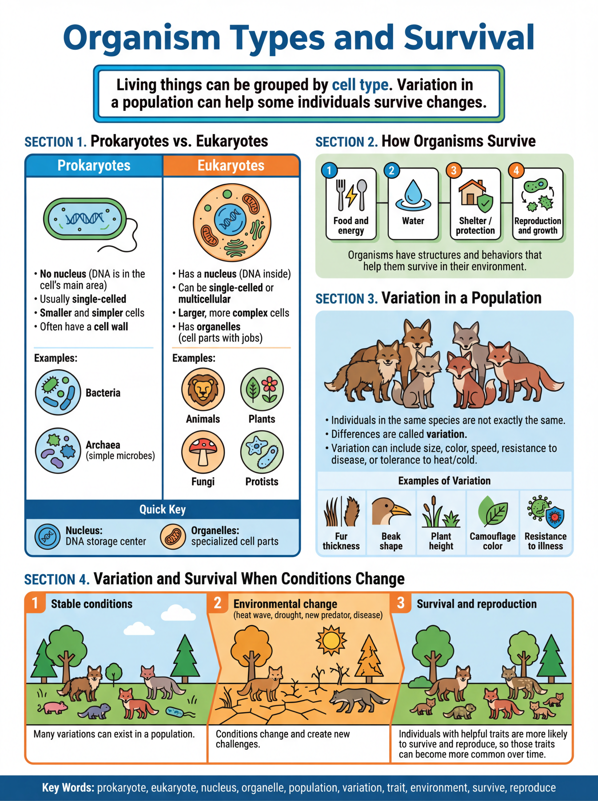 Organism Types and Survival Poster.