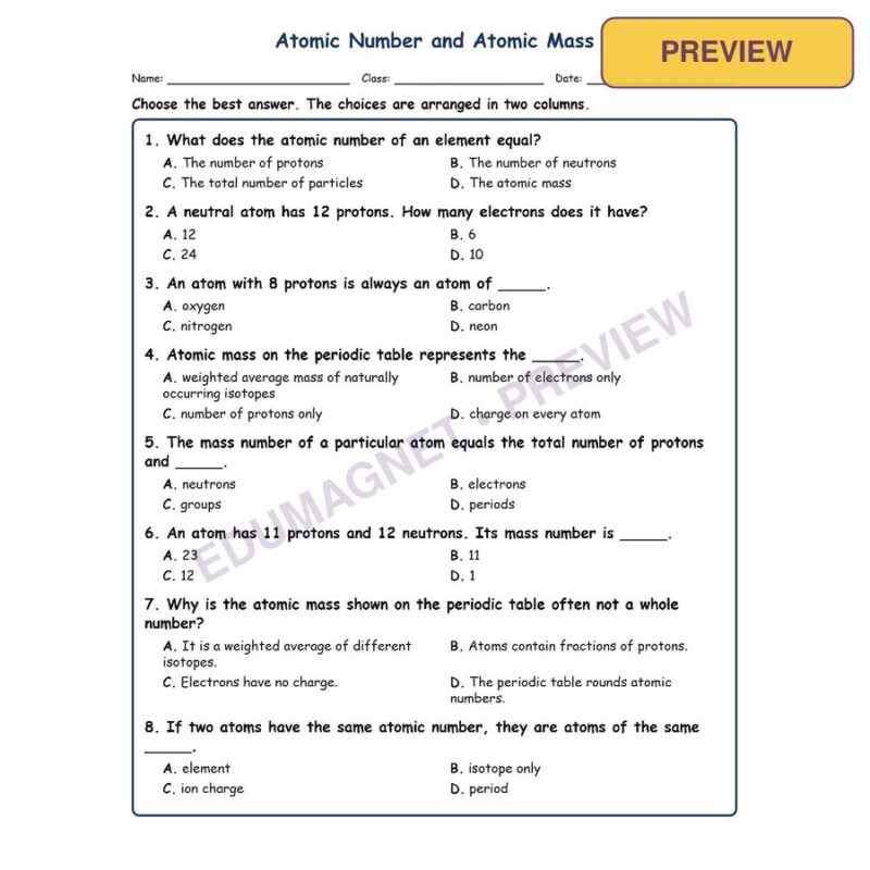 Atomic Number And MCQs Fill Written Exit Tickets Worksheet SOL Physical Science