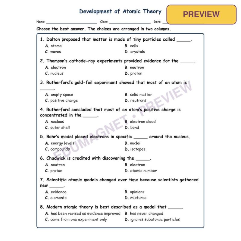 Development Fill MCQ Written Exit Tickets Worksheet SOL Physical Science (1)