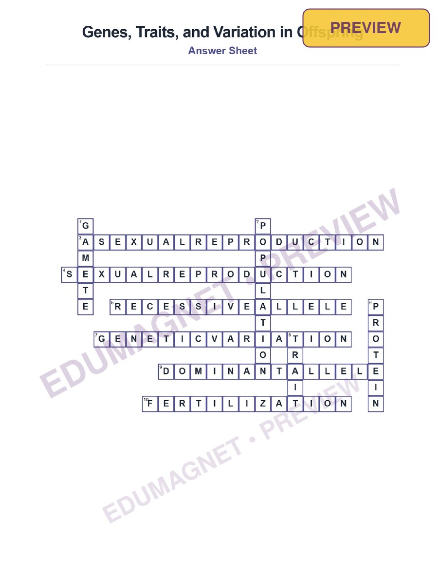 Genes Traits And Variation In Offspring (Crossword Worksheets) Grade 7 ...
