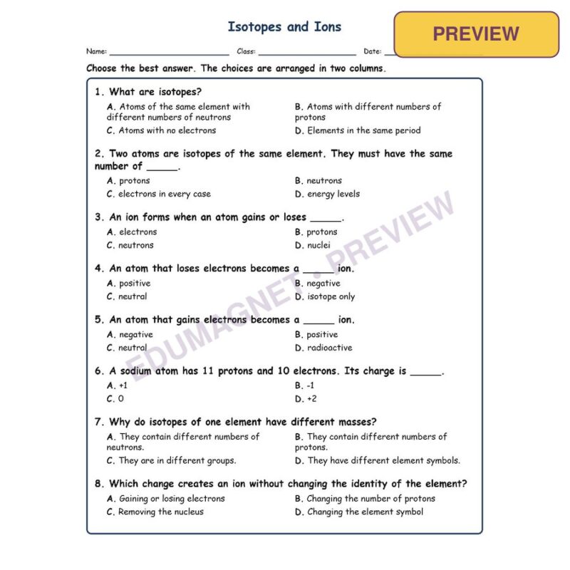 Isotopes And Ions MCQs Fill Written Exit Tickets Worksheet SOL Physical Science