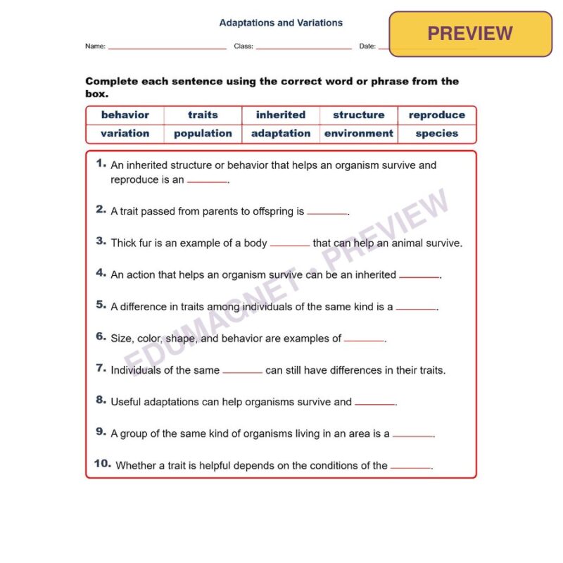 Adaptations And Variati Fill MCQ Written Exit Tickets Worksheet NGSS Grade 3