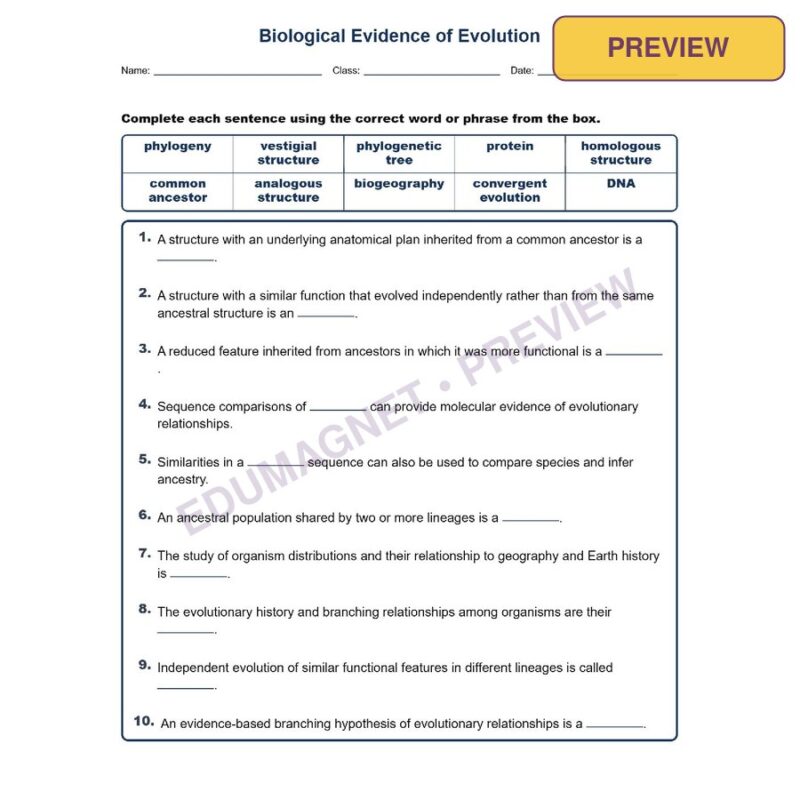 Biological Evidence Of Evol Fill MCQ Written Exit Tickets Worksheet NGSS Grade 8