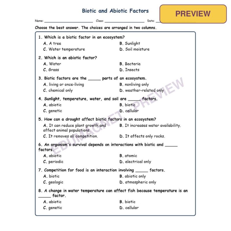 Biotic And Abiotic MCQs Fill Written Exit Tickets Worksheet SOL Life Science