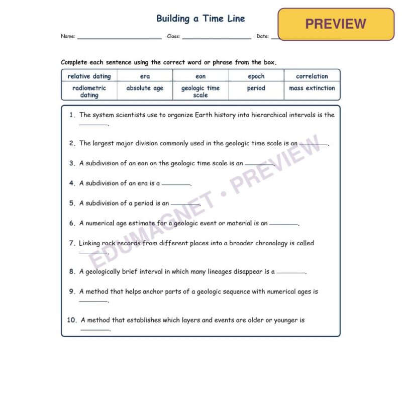 Building A Time Line Fill MCQ Written Exit Tickets Worksheet NGSS Grade 8