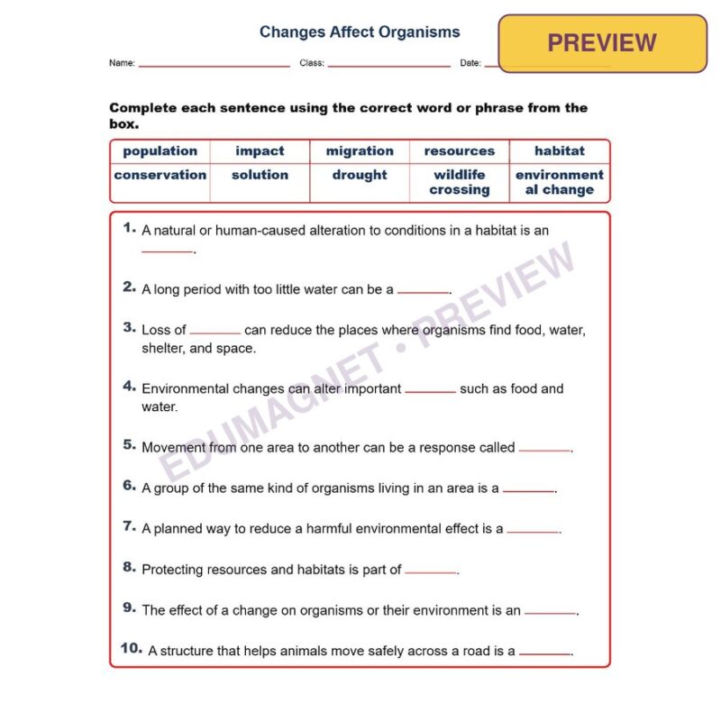 Changes Affect Organism Fill MCQ Written Exit Tickets Worksheet NGSS Grade 3